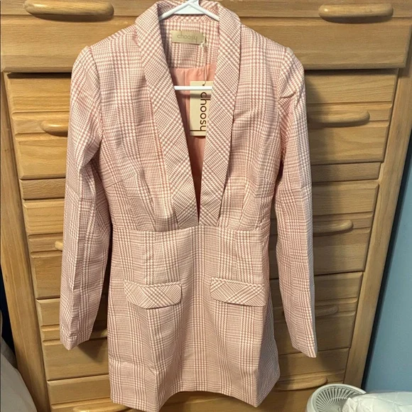 Pink Plaid Women's Long Sleeve Dress Holiday Party Ready Choosy - Picture 1 of 6